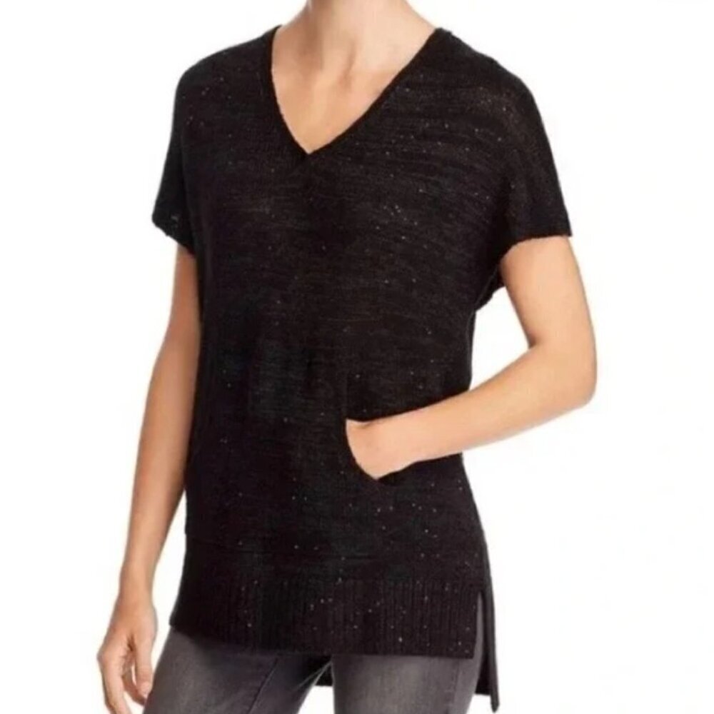 Tommy Bahama Black Solana Sequin Short Sleeve Sweater